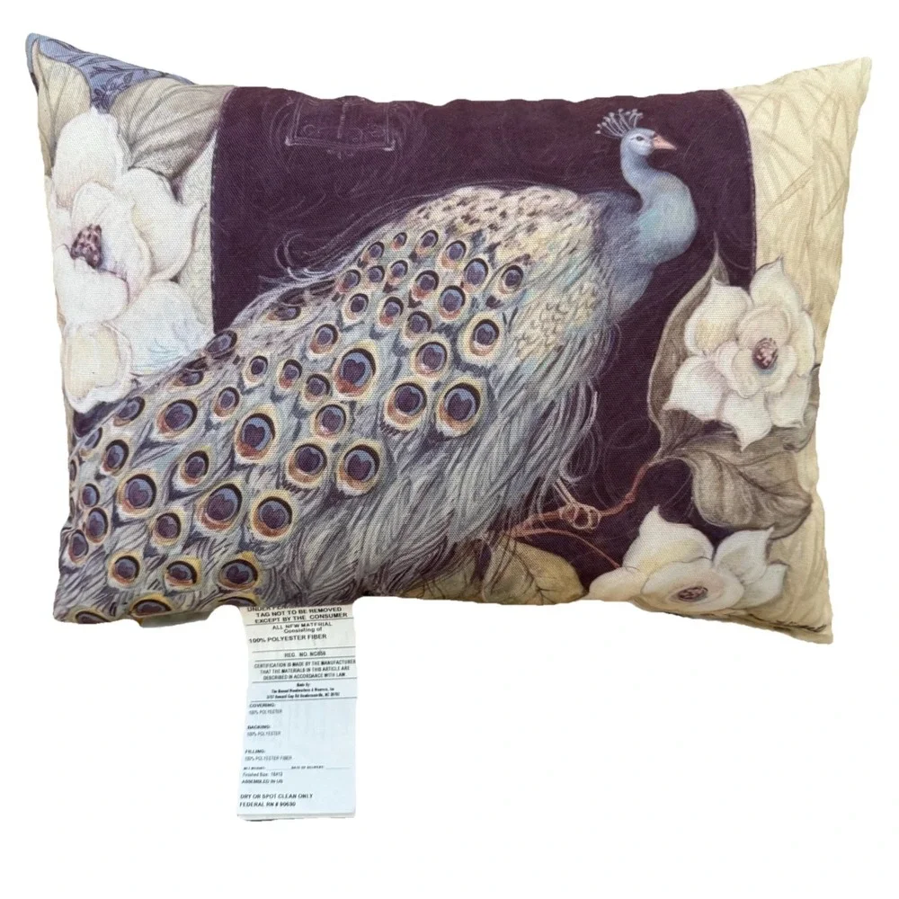 Climaweave Peacock Bird 17 x 12 Toss Throw Pillow Indoor Outdoor Susan Winget